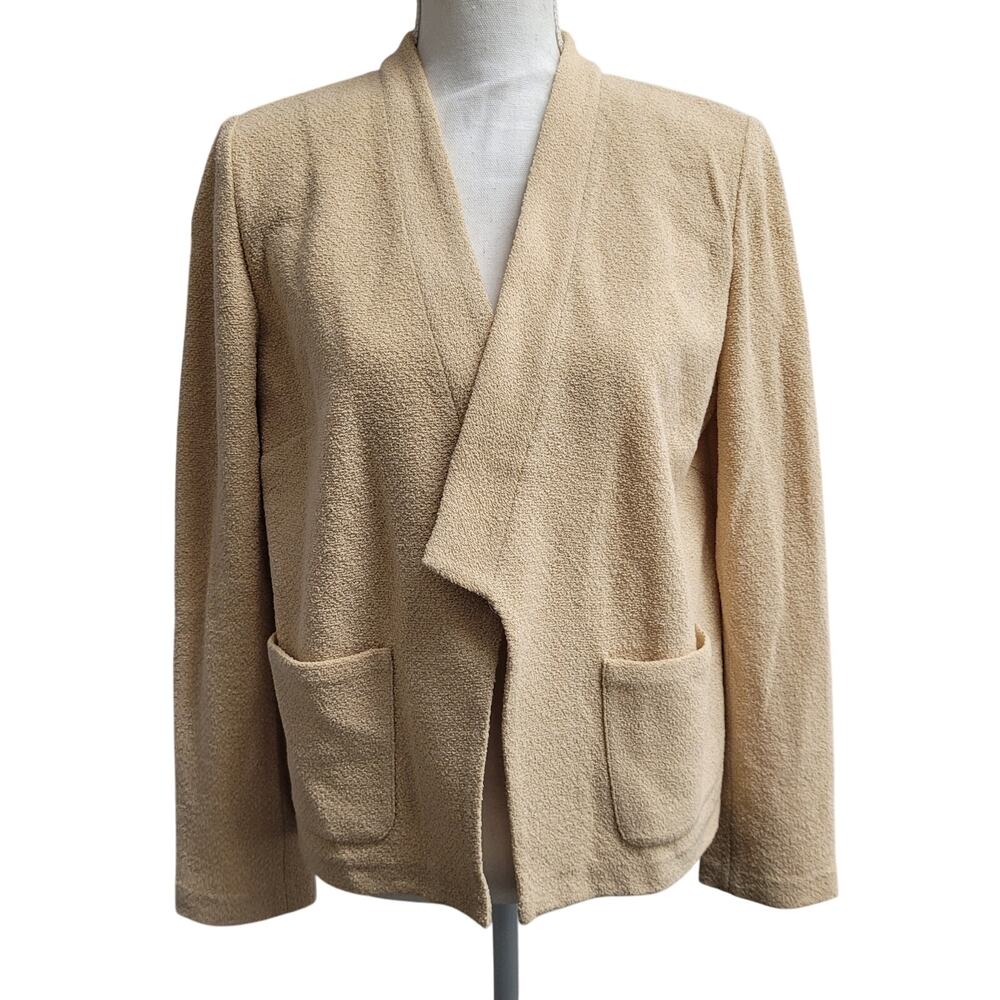 St John wool blend open front cardigan sweater tan neutral capsule wardrobe 6